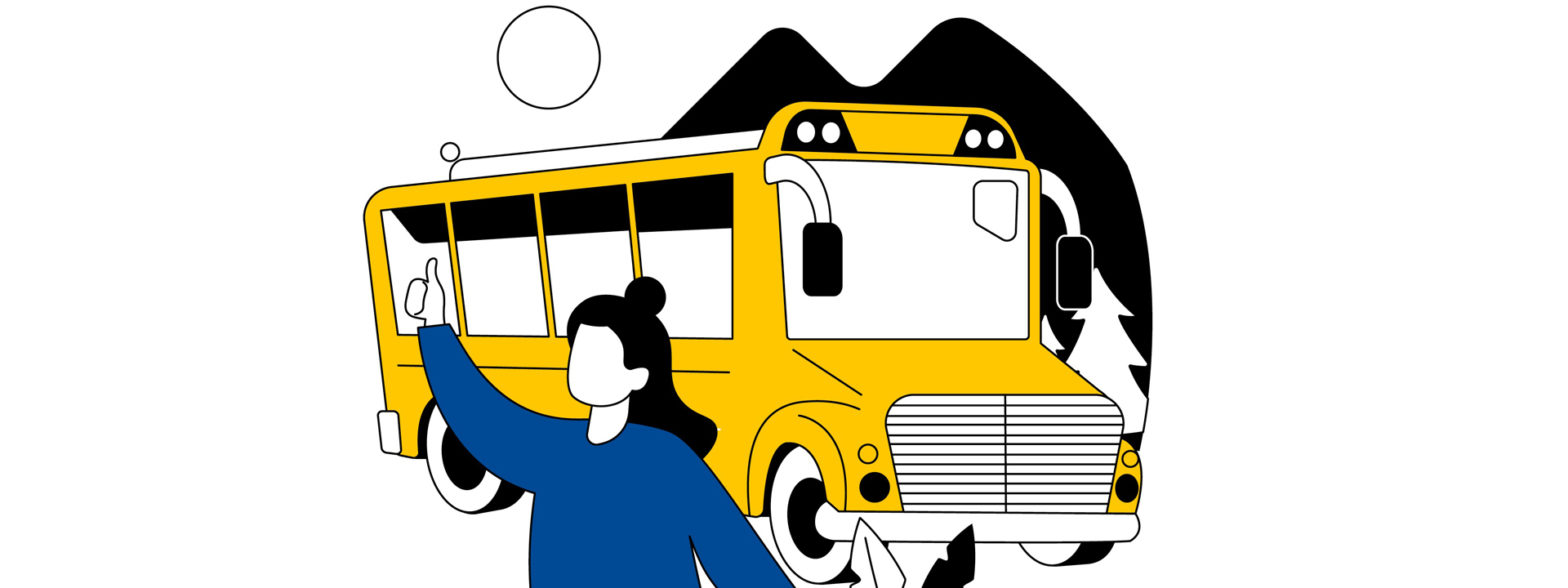 Unfallversichert auf Klassenfahrt - Junge Frau und Bus