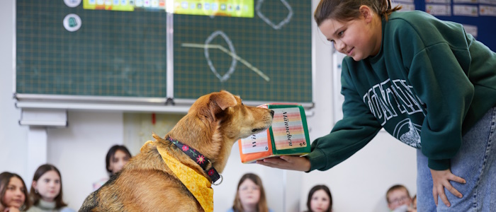 Schulhündin Mia und Schülerin